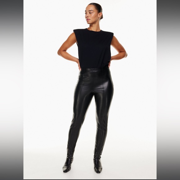 Aritzia Babaton Skinny Vegan Leather Black Frida Pant Mid Rise - Picture 1 of 12